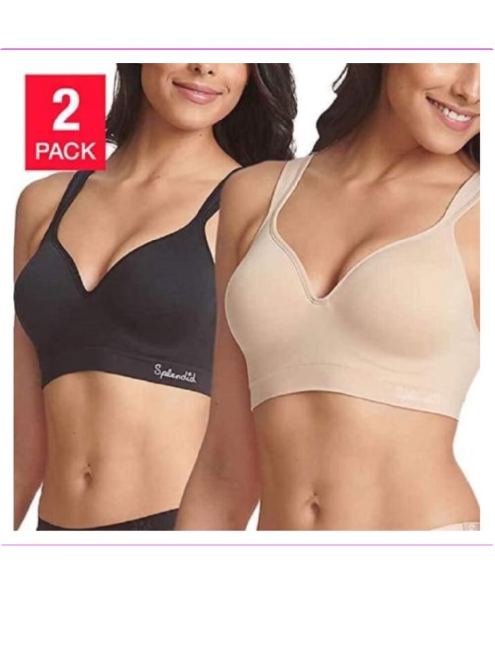 NEW Splendid Ladies' Seamless Wireless Bra - 2 PACK M (34-36) Black/Nude